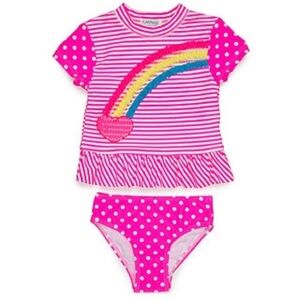 ❤️ 🆕 FLAPDOODLES Heart Rainbow Rash Guard Set Size 18M